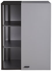 Hängeelement mit drei offenen Regalfächern links und einer geschlossenen Tür rechts, Frontansicht