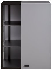 Hängeelement mit drei offenen Regalfächern links und einer geschlossenen Tür rechts, Frontansicht