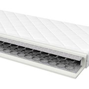 Querschnitt einer Bonellfederkernmatratze mit sichtbaren Federn und Polsterschichten, seitliche Perspektive