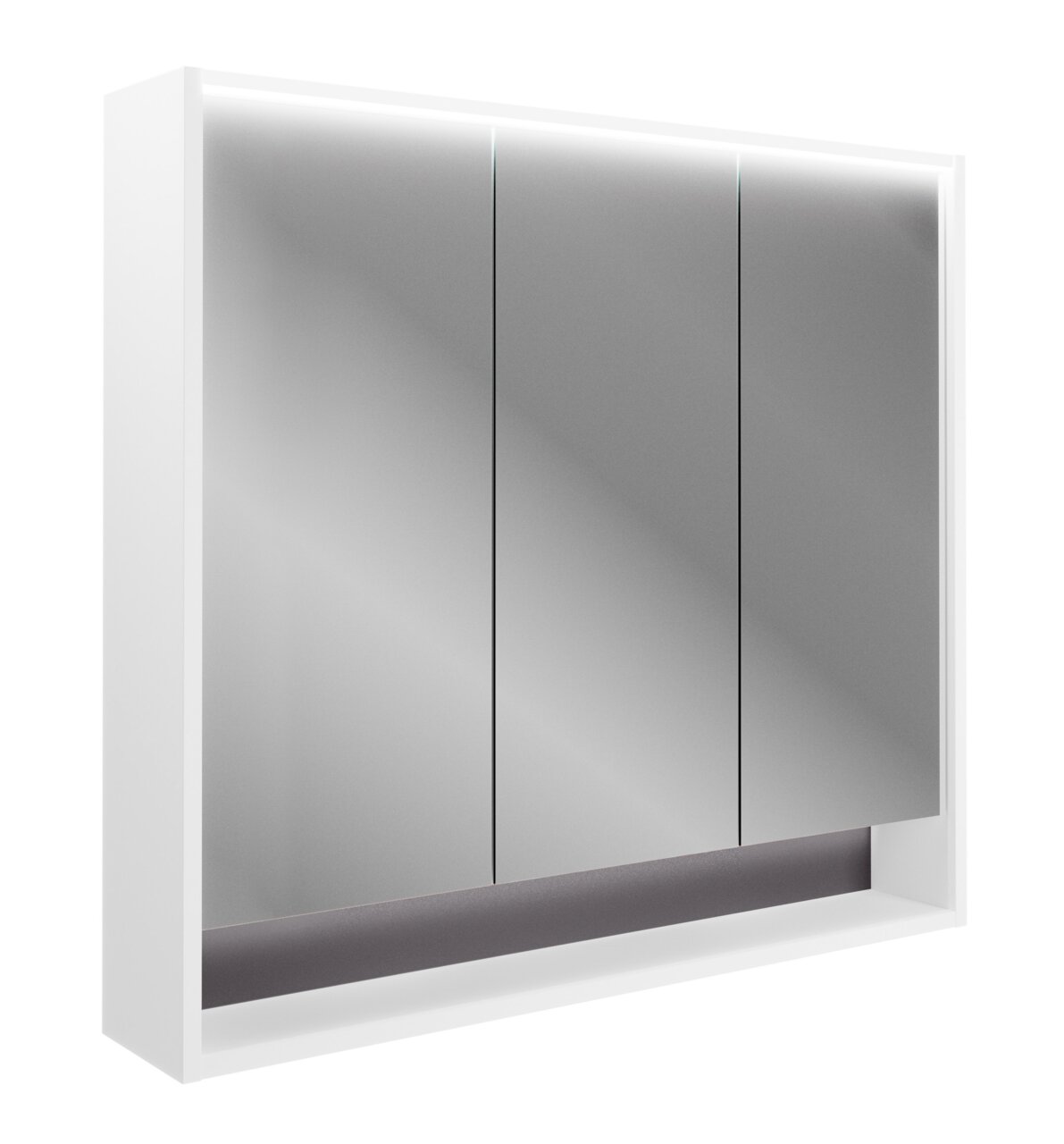Voleo Spiegelschrank FREYA Moderner Spiegelschrank mit drei Türen und integrierter Beleuchtung, seitliche Perspektive