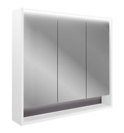 Moderner Spiegelschrank mit drei Türen und integrierter Beleuchtung, seitliche Perspektive