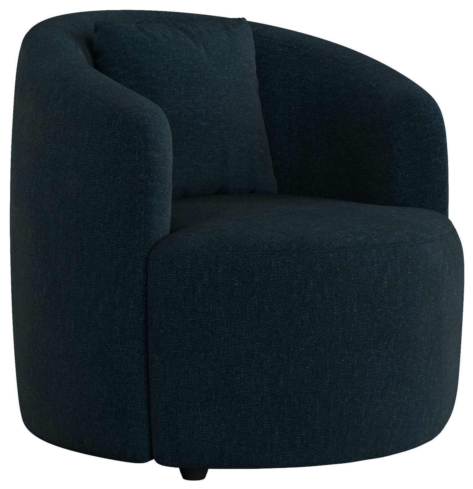 Lounge Handmade Sessel PINA Dunkelblauer, moderner Sessel mit runder Form, seitliche Perspektive