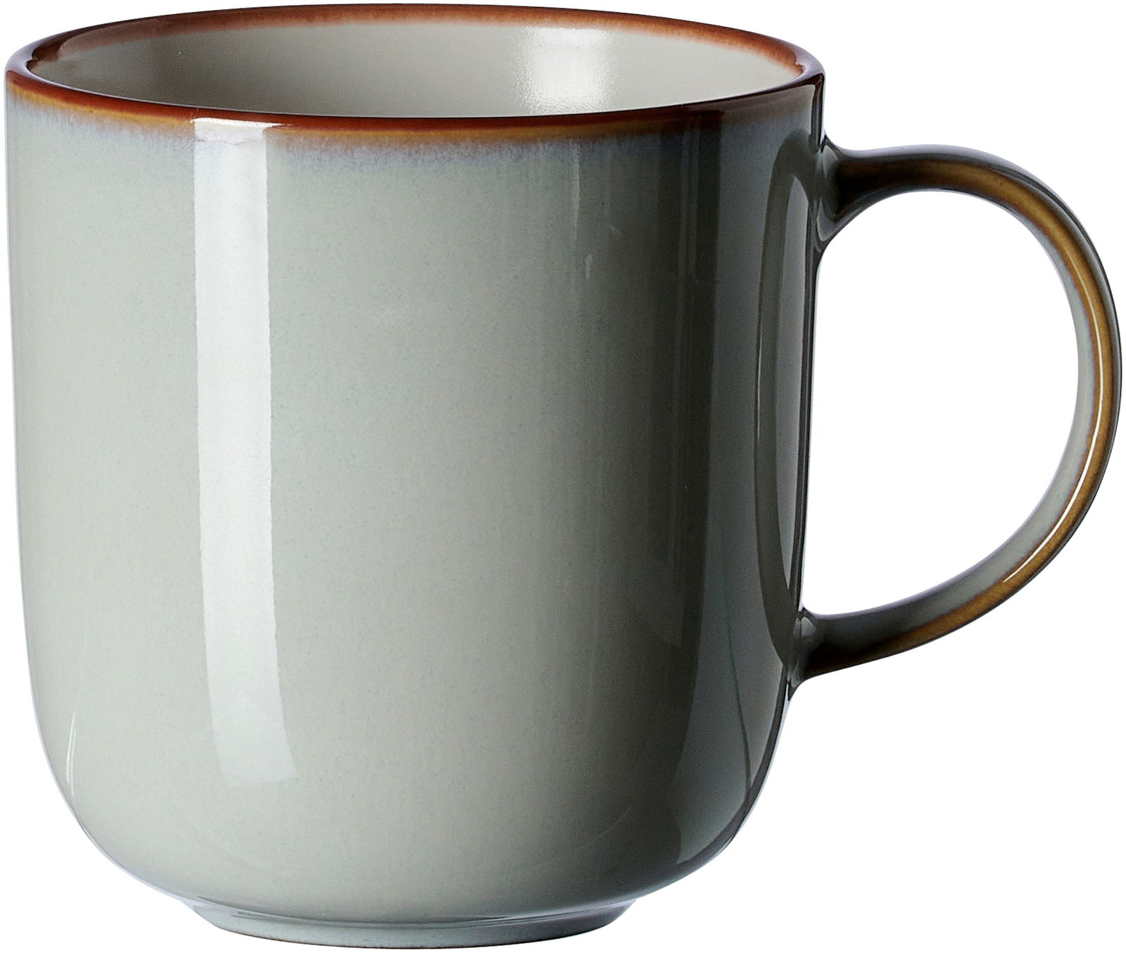 Ritzenhoff & Breker Becher PORTOFINO Grauer Becher mit braunem Rand, seitliche Perspektive