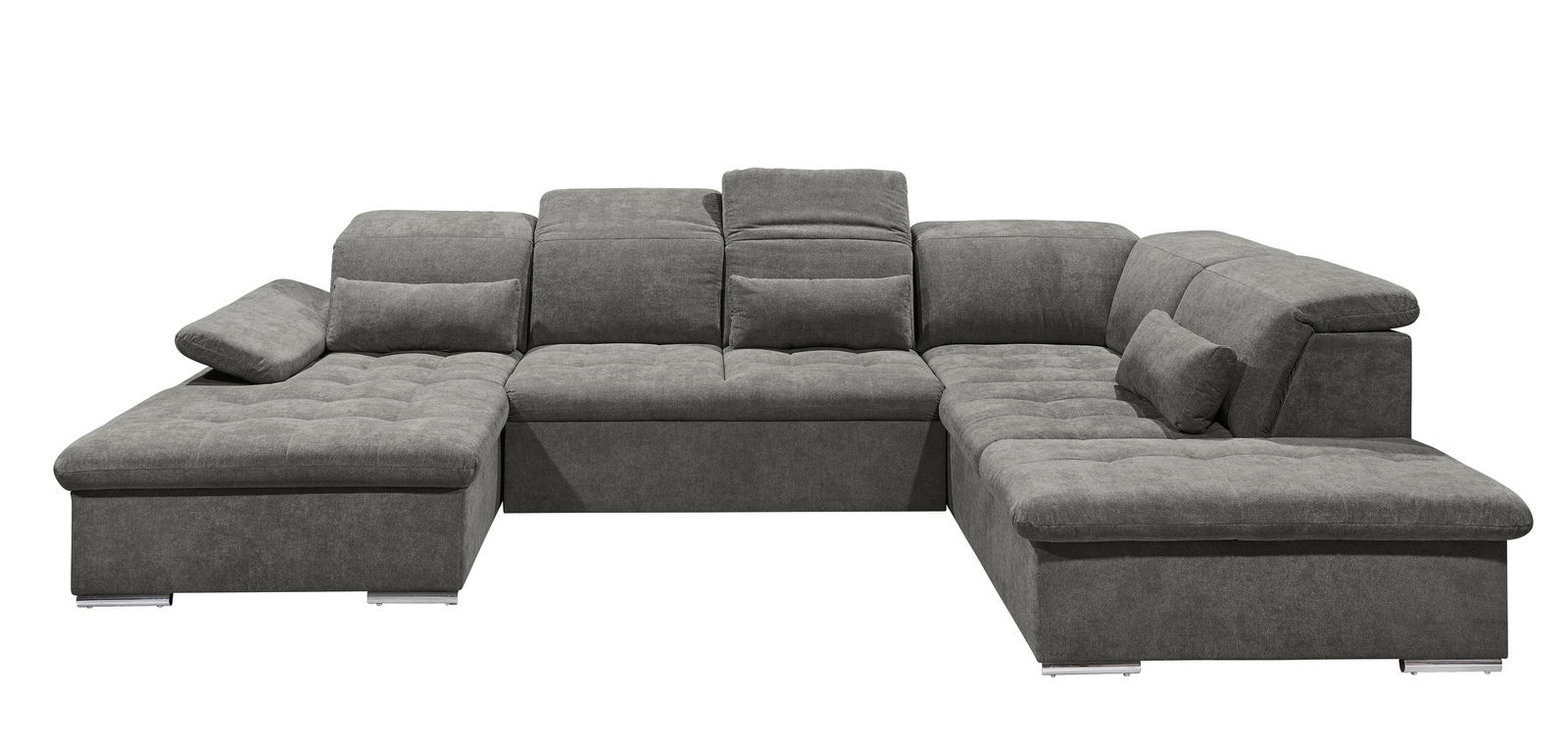 Graues U-förmiges Sofa mit mehreren Sitzplätzen und Kissen, Vorderansicht