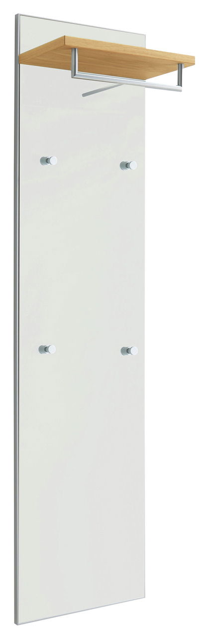 VOSS Garderobenpaneel SANTINA Garderobenpaneel aus der Serie SANTINA von VOSS mit einer Holzablage und mehreren Haken, seitliche Perspektive.