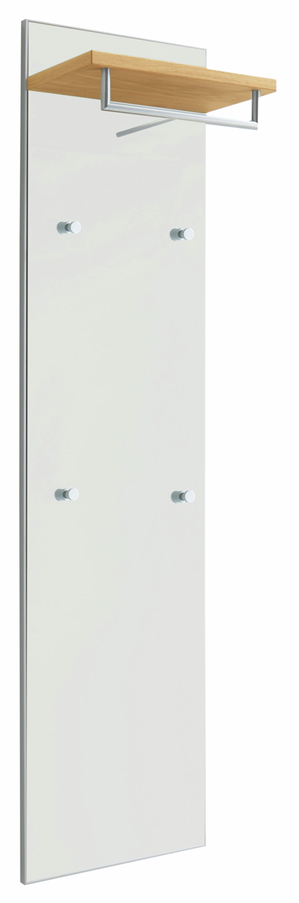 VOSS Garderobenpaneel SANTINA Garderobenpaneel aus der Serie SANTINA von VOSS mit einer Holzablage und mehreren Haken, seitliche Perspektive.