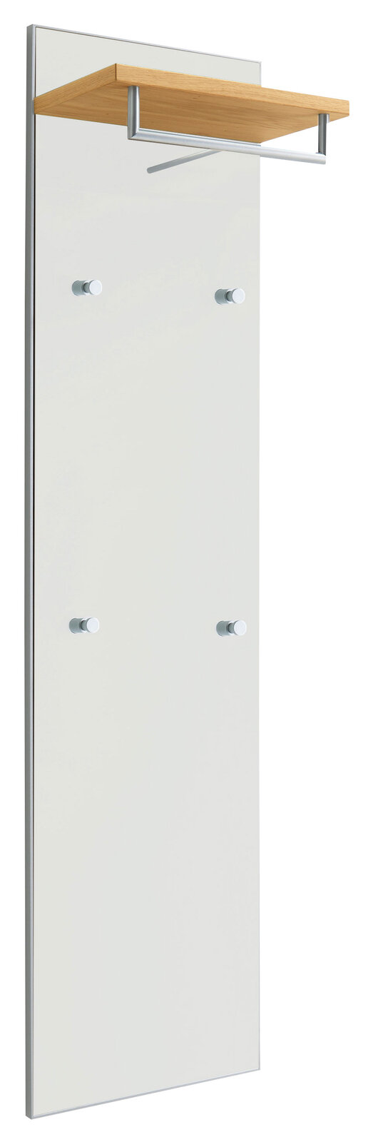 VOSS Garderobenpaneel SANTINA Garderobenpaneel aus der Serie SANTINA von VOSS mit einer Holzablage und mehreren Haken, seitliche Perspektive.