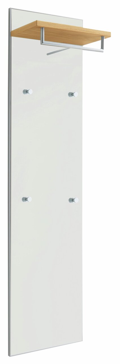 VOSS Garderobenpaneel SANTINA Garderobenpaneel aus der Serie SANTINA von VOSS mit einer Holzablage und mehreren Haken, seitliche Perspektive.