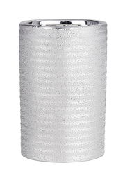 Keramik Zahnputzbecher mit strukturierter Oberfläche in Silberoptik, seitliche Perspektive