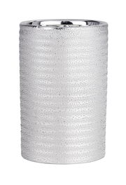 Keramik Zahnputzbecher mit strukturierter Oberfläche in Silberoptik, seitliche Perspektive