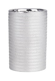 Keramik Zahnputzbecher mit strukturierter Oberfläche in Silberoptik, seitliche Perspektive