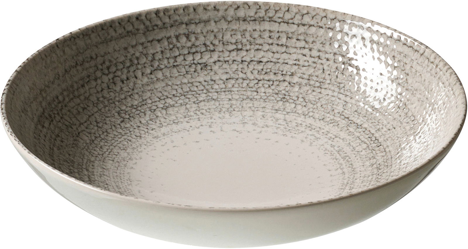 Suppenteller 21cm mit grauem, gesprenkeltem Muster, seitliche Perspektive