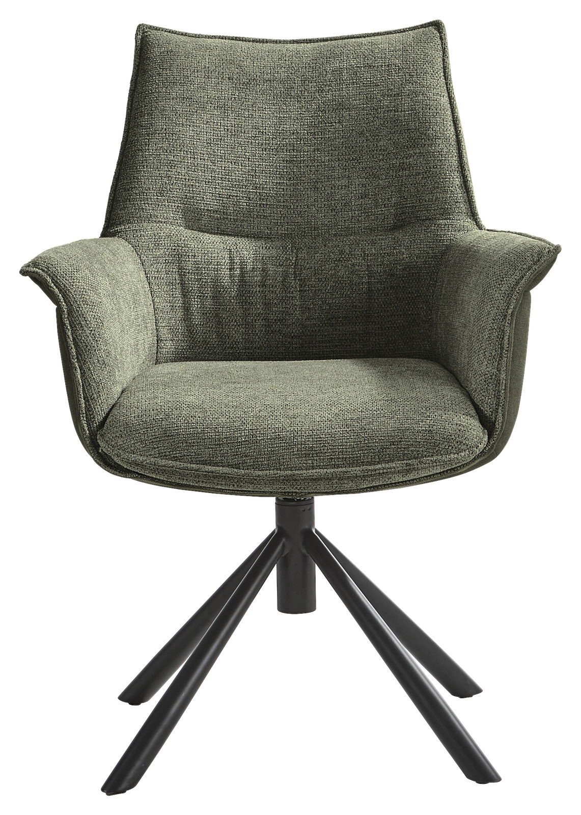 Grüner Sessel der Serie KONYA mit schwarzem Metallgestell, Frontalansicht