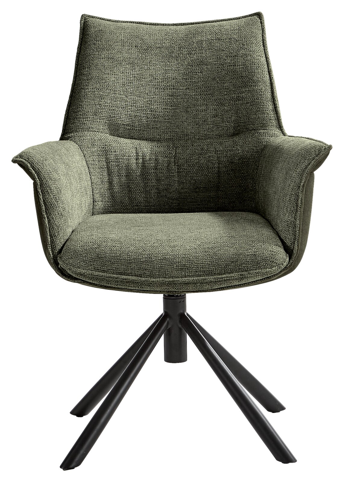 Grüner Sessel der Serie KONYA mit schwarzem Metallgestell, Frontalansicht