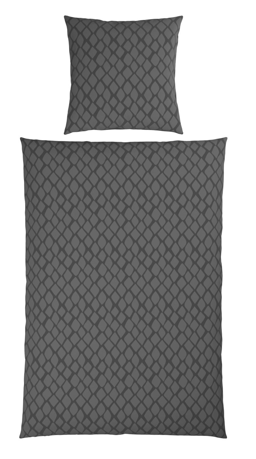 Dunkelgraue Wendebettwäsche mit geometrischem Muster, Ansicht von oben