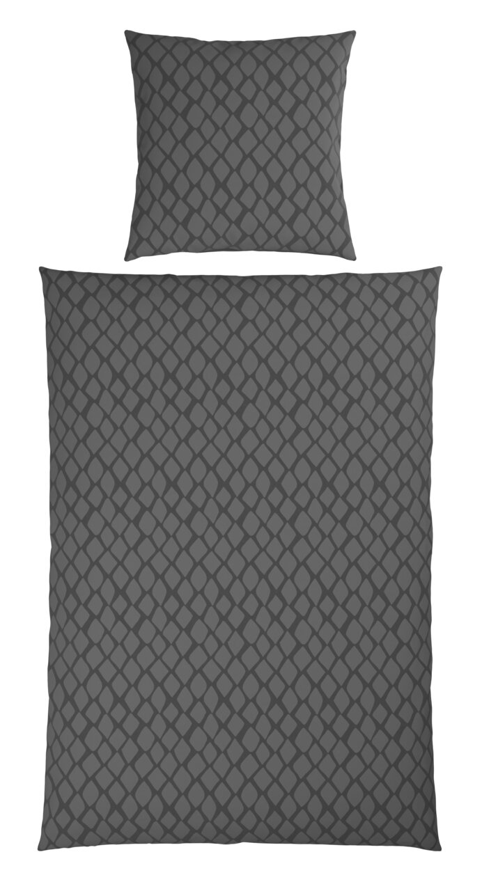 Dunkelgraue Wendebettwäsche mit geometrischem Muster, Ansicht von oben
