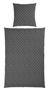 Dunkelgraue Wendebettwäsche mit geometrischem Muster, Ansicht von oben