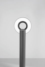 Moderne LED-Pollerleuchte mit ringförmigem Leuchtkörper, frontal abgebildet.