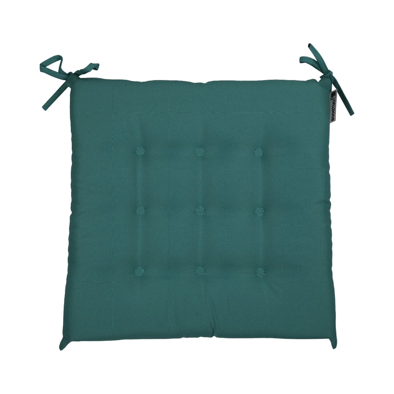 Groen stoelkussen 38 x 38 x 3 cm met strikken om vast te maken, bovenaanzicht