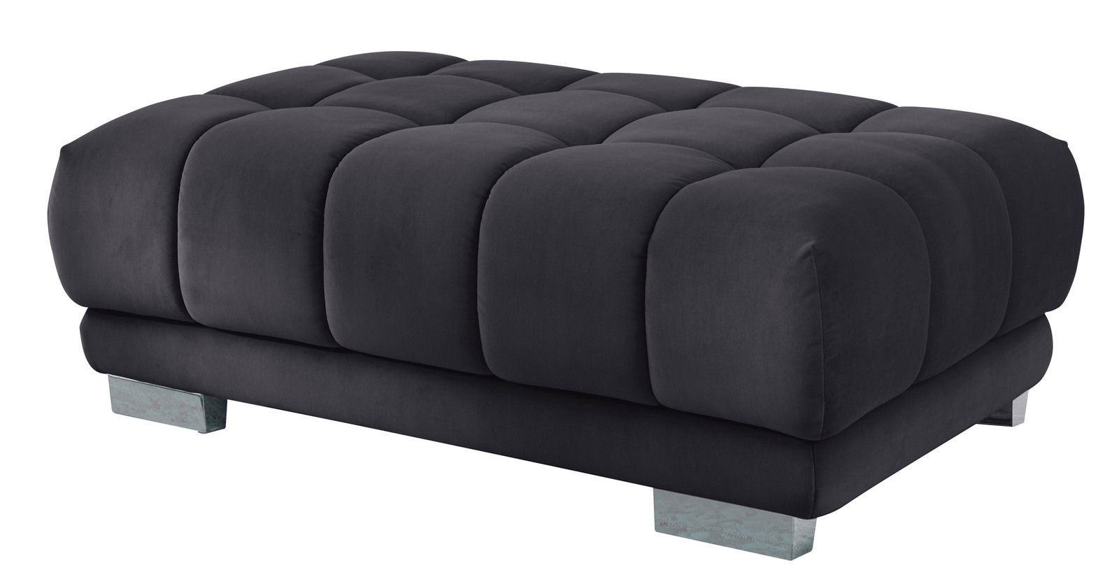 Schwarzer XXL-Hocker mit gepolstertem Design, seitliche Perspektive