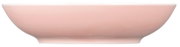 Seitenansicht eines runden, rosa Suppentellers mit schlichtem Design.