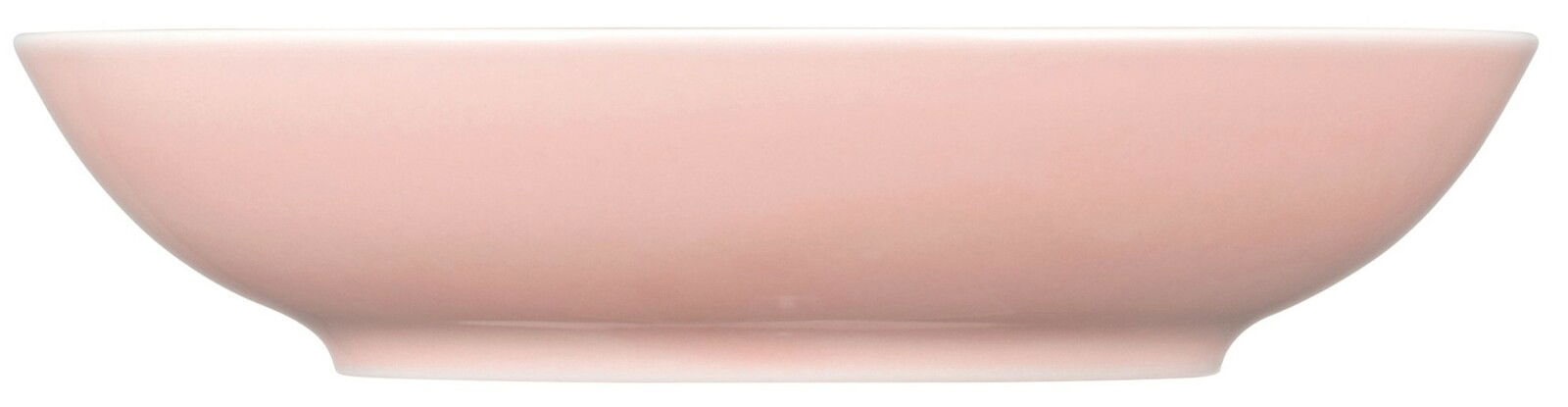 Seitenansicht eines runden, rosa Suppentellers mit schlichtem Design.