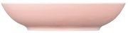 Seitenansicht eines runden, rosa Suppentellers mit schlichtem Design.