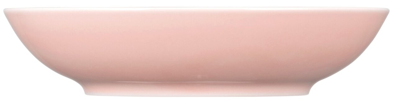 Seitenansicht eines runden, rosa Suppentellers mit schlichtem Design.