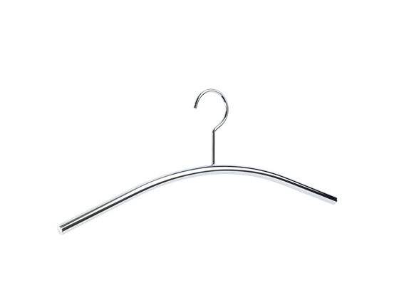 Metall-Kleiderbügel in Frontalansicht mit gebogenem Design und Haken.