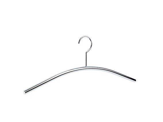 Metall-Kleiderbügel in Frontalansicht mit gebogenem Design und Haken.