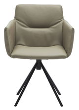 Moderner Sessel mit beigem Lederbezug und schwarzem Metallgestell, Frontalansicht