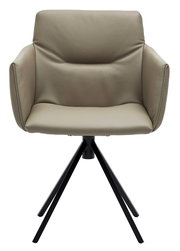 Moderner Sessel mit beigem Lederbezug und schwarzem Metallgestell, Frontalansicht