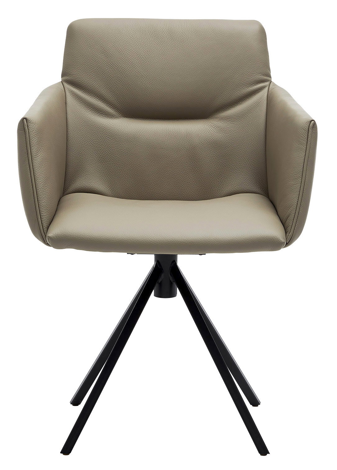 Moderner Sessel mit beigem Lederbezug und schwarzem Metallgestell, Frontalansicht
