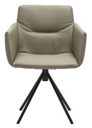 Moderner Sessel mit beigem Lederbezug und schwarzem Metallgestell, Frontalansicht