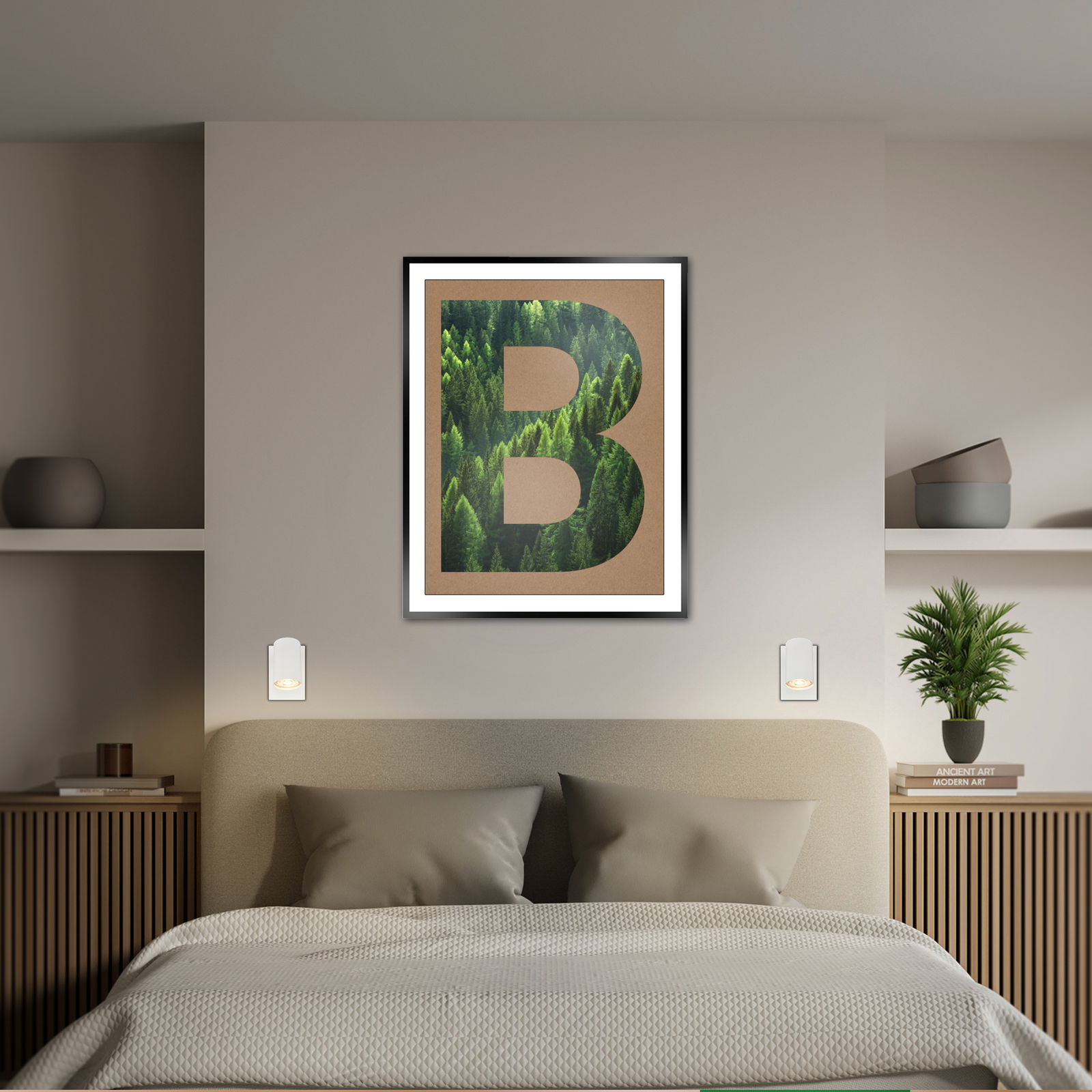 LED-Spot 1-flammig an der Wand über einem Bett, frontal betrachtet