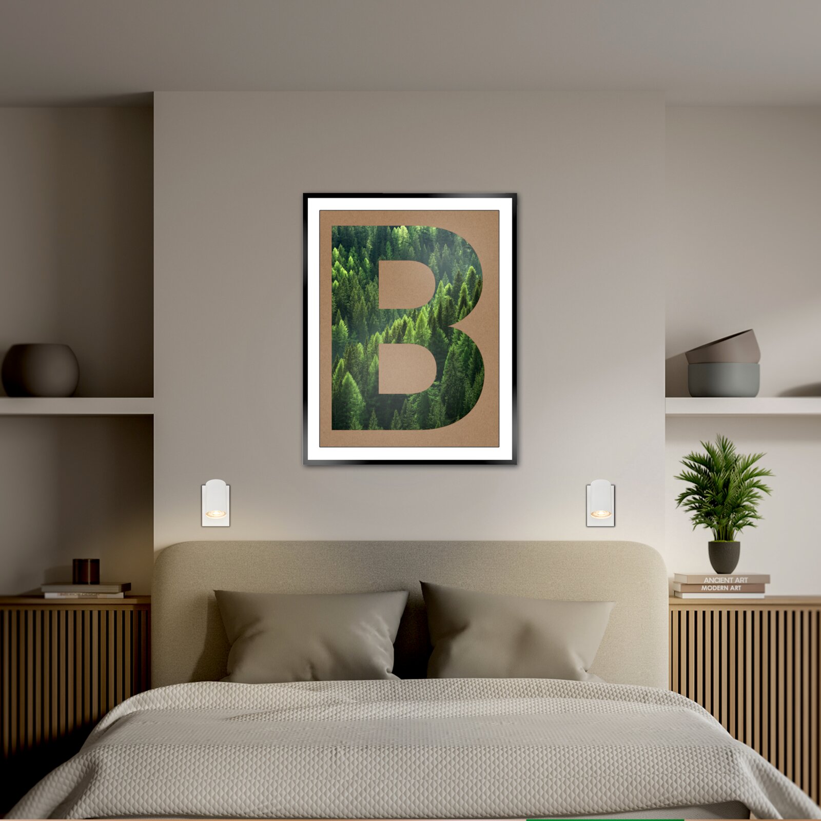 LED-Spot 1-flammig an der Wand über einem Bett, frontal betrachtet