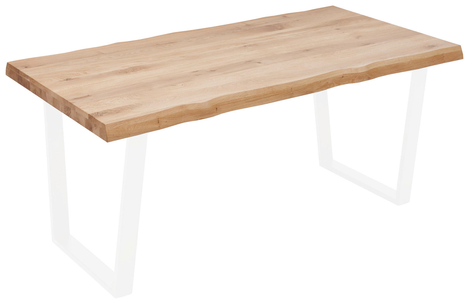 Tischplatte aus Holz mit natürlicher Kante, Perspektive von schräg oben