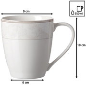 Witte koffiemok Isabella 350 ml met elegant patroon, zijaanzicht