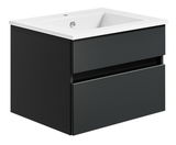 Moderne schwarze Badkombination mit Waschbecken, seitliche Perspektive