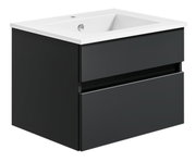 Moderne schwarze Badkombination mit Waschbecken, seitliche Perspektive