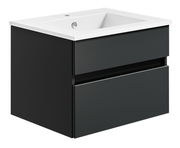 Moderne schwarze Badkombination mit Waschbecken, seitliche Perspektive