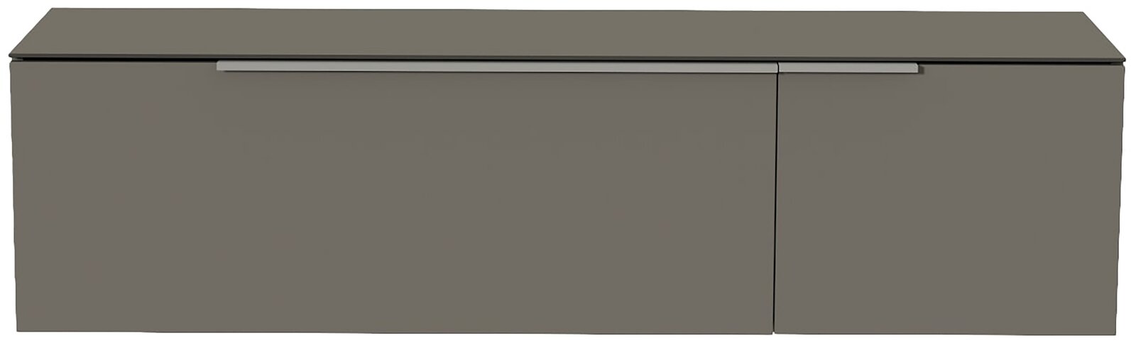 Frontansicht eines modernen, grauen Hänge-Lowboards mit schlichtem Design und horizontalem Griff.