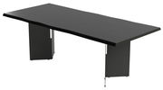 Moderner schwarzer Esstisch mit rechteckiger Tischplatte und stabilen Beinen, seitliche Perspektive