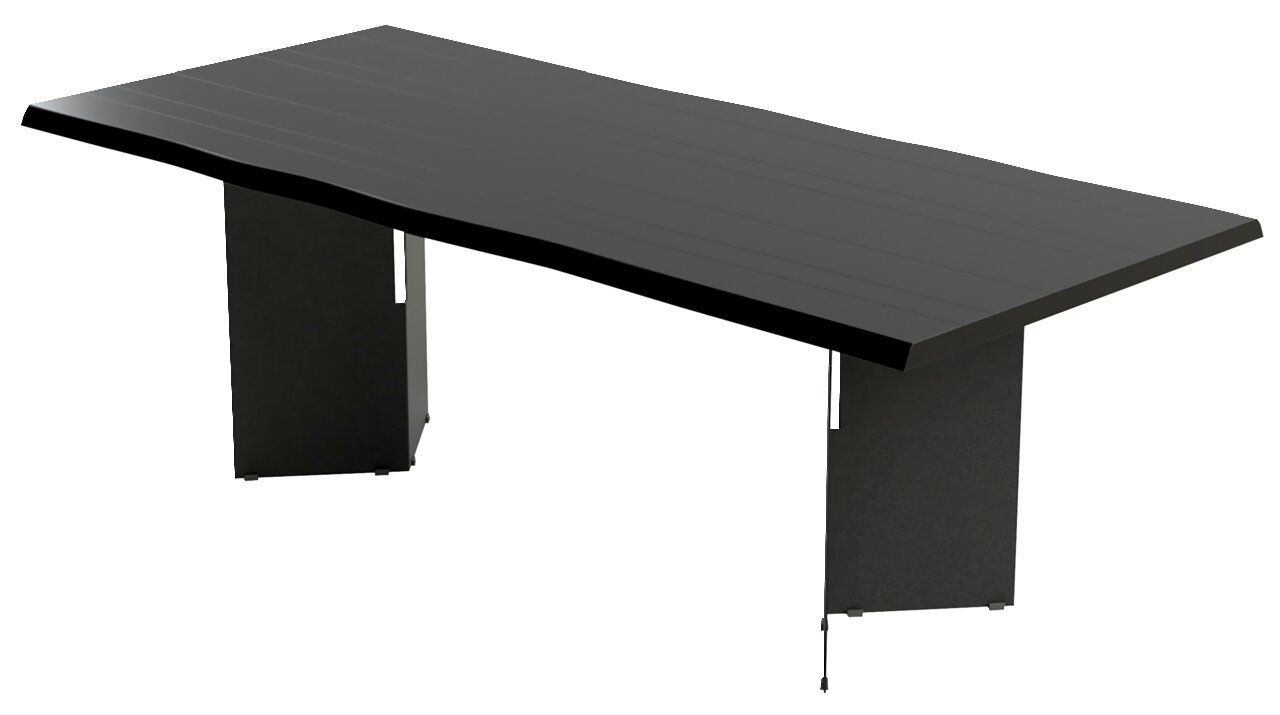 Moderner schwarzer Esstisch mit rechteckiger Tischplatte und stabilen Beinen, seitliche Perspektive