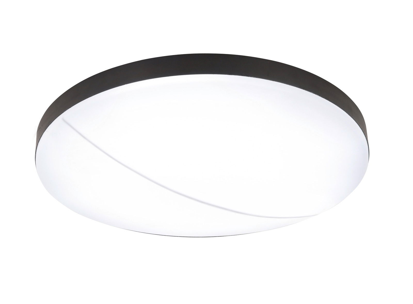 Runde LED-Deckenleuchte in Schwarz und Weiß, seitliche Perspektive