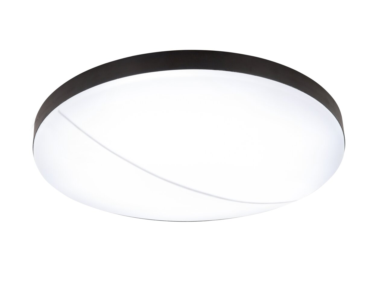 Runde LED-Deckenleuchte in Schwarz und Weiß, seitliche Perspektive