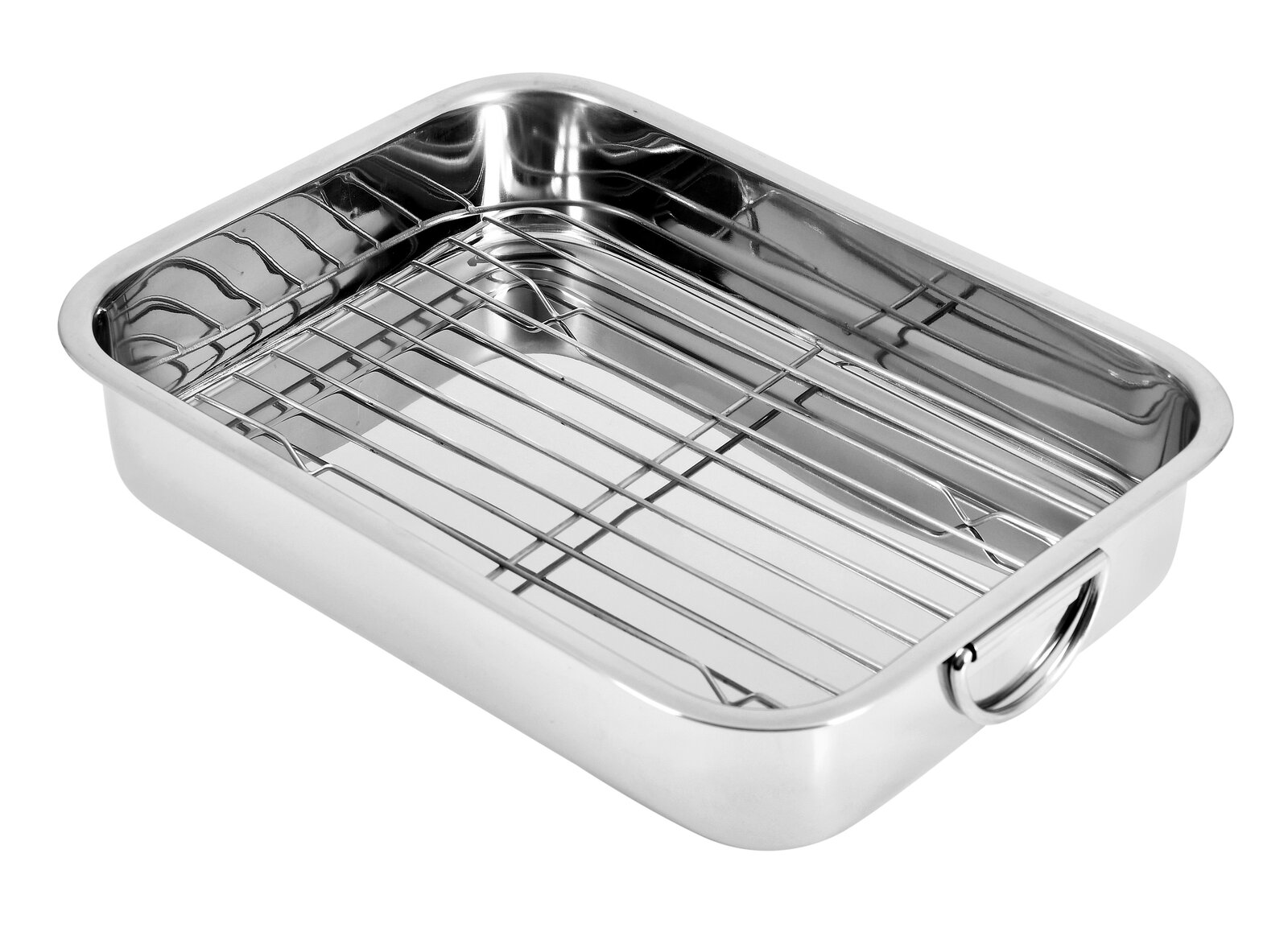 Homeware Auflaufform Rechteckige Edelstahl-Auflaufform mit Gittereinsatz, seitliche Perspektive