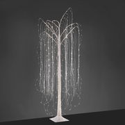 Weißer LED-Baum WILLOW mit hängenden Lichterketten, frontal betrachtet