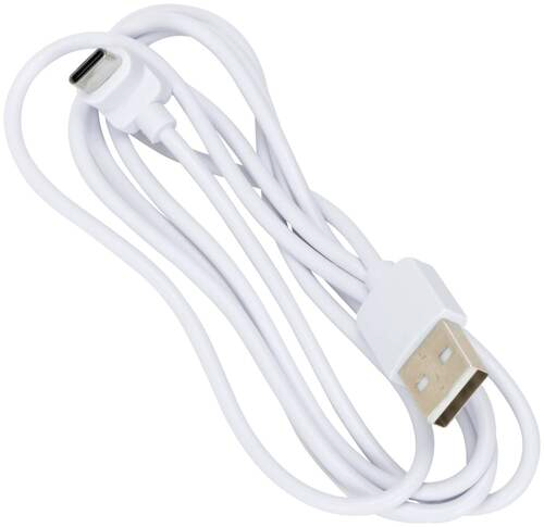 Weißes USB-Kabel mit USB-A und USB-C Anschlüssen, von oben fotografiert