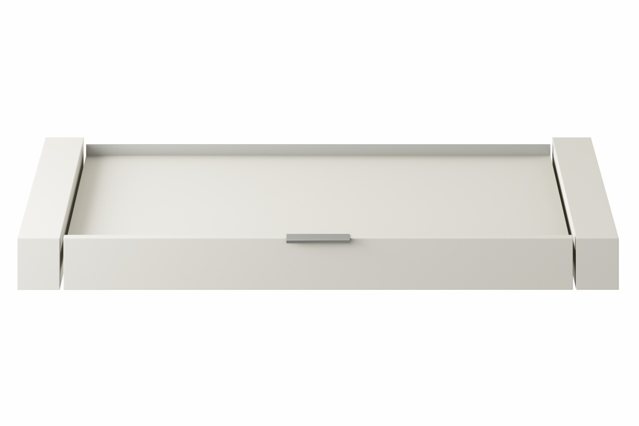 Weiße Komfortablage aus der Frontalperspektive mit schlichtem Design und einem Griff in der Mitte.